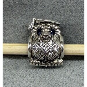 Authentic Graduation Owl Sterling S925 ALE Silver Pandora Charm 2.6g 0.5in J011